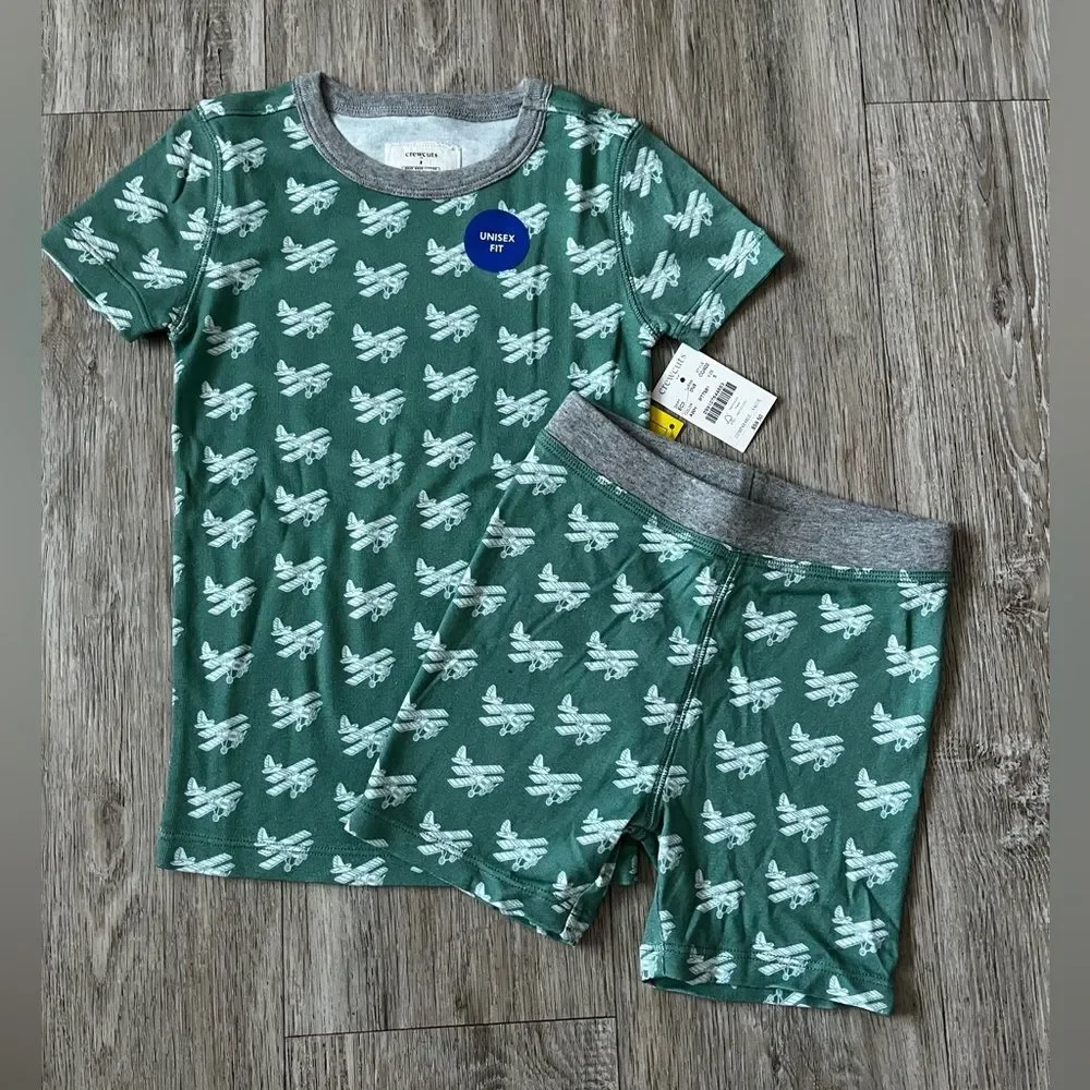 Crewcuts Boys' Printed Pajama Set 100% Cotton Airplanes Graphic Sports Green